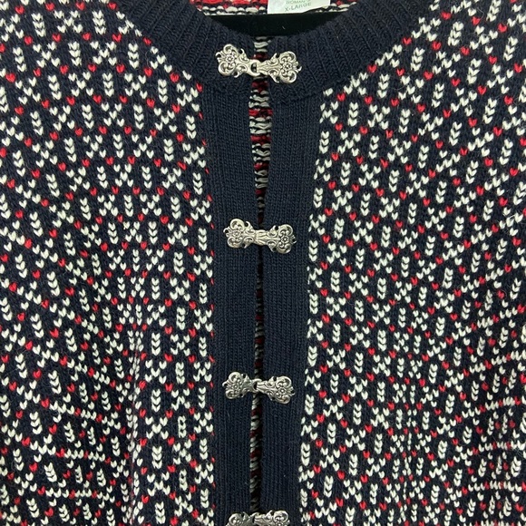 LL Bean Norwegian Wool Cardigan Sweater XL Nordic Fisherman Blue Birdseye VTG - Picture 2 of 8